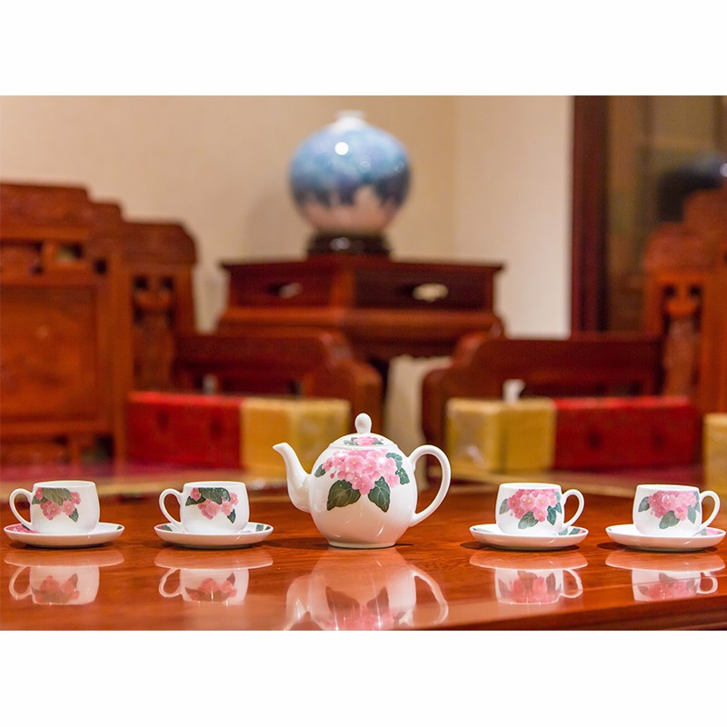醴陵釉下五彩瓷 银银瓷器 八仙茶具套装 陶瓷茶具工艺礼品定制